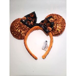 Tokyo Disney Resort Ears Head Band Sequins Orange Black Ribbon dot Halloween
